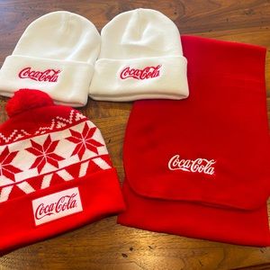 3 Coca Cola beanie 1 scarf